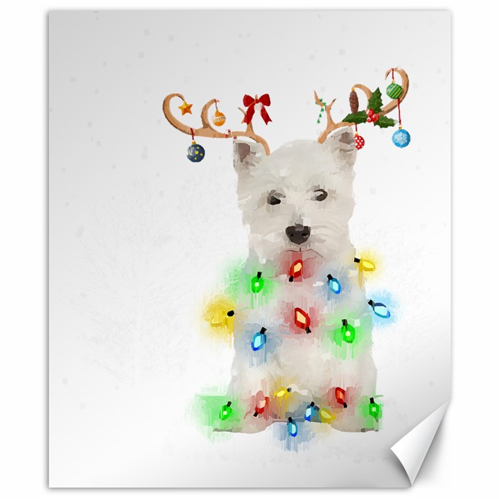 West Highland White Terrier Dog Snow T- Shirt West Highland White Terrier Dog Snow Reindeer Santa Ha Canvas 8  x 10 