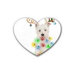 West Highland White Terrier Dog Snow T- Shirt West Highland White Terrier Dog Snow Reindeer Santa Ha Rubber Coaster (heart) by ZUXUMI