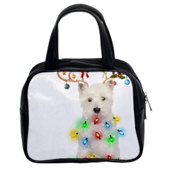 West Highland White Terrier Dog Snow T- Shirt West Highland White Terrier Dog Snow Reindeer Santa Ha Classic Handbag (two Sides) by ZUXUMI