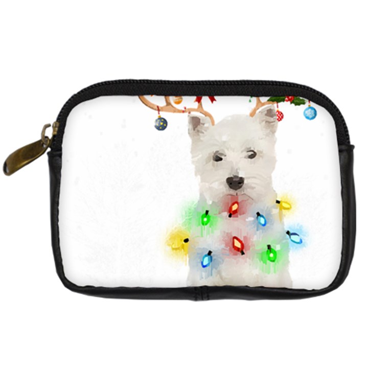 West Highland White Terrier Dog Snow T- Shirt West Highland White Terrier Dog Snow Reindeer Santa Ha Digital Camera Leather Case