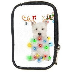 West Highland White Terrier Dog Snow T- Shirt West Highland White Terrier Dog Snow Reindeer Santa Ha Compact Camera Leather Case by ZUXUMI