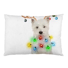 West Highland White Terrier Dog Snow T- Shirt West Highland White Terrier Dog Snow Reindeer Santa Ha Pillow Case (two Sides) by ZUXUMI