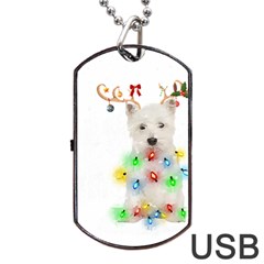 West Highland White Terrier Dog Snow T- Shirt West Highland White Terrier Dog Snow Reindeer Santa Ha Dog Tag Usb Flash (two Sides) by ZUXUMI