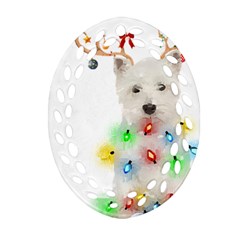 West Highland White Terrier Dog Snow T- Shirt West Highland White Terrier Dog Snow Reindeer Santa Ha Oval Filigree Ornament (two Sides) by ZUXUMI