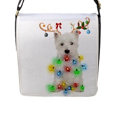 West Highland White Terrier Dog Snow T- Shirt West Highland White Terrier Dog Snow Reindeer Santa Ha Flap Closure Messenger Bag (l) by ZUXUMI