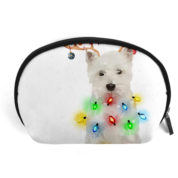 West Highland White Terrier Dog Snow T- Shirt West Highland White Terrier Dog Snow Reindeer Santa Ha Accessory Pouch (Large)