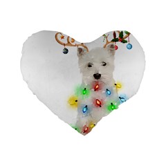 West Highland White Terrier Dog Snow T- Shirt West Highland White Terrier Dog Snow Reindeer Santa Ha Standard 16  Premium Flano Heart Shape Cushions by ZUXUMI