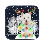 West Highland White Terrier Dog Snow T- Shirt West Highland White Terrier Dog Snow Reindeer Santa Ha Square Metal Box (Black) Front