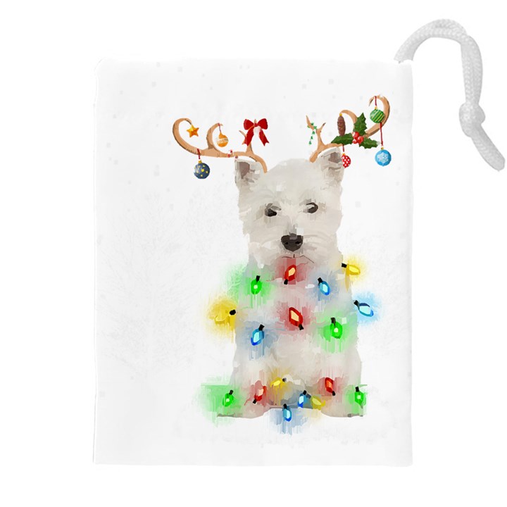 West Highland White Terrier Dog Snow T- Shirt West Highland White Terrier Dog Snow Reindeer Santa Ha Drawstring Pouch (4XL)