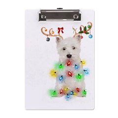 West Highland White Terrier Dog Snow T- Shirt West Highland White Terrier Dog Snow Reindeer Santa Ha A5 Acrylic Clipboard by ZUXUMI