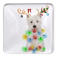 West Highland White Terrier Dog Snow T- Shirt West Highland White Terrier Dog Snow Reindeer Santa Ha Square Glass Fridge Magnet (4 Pack) by ZUXUMI