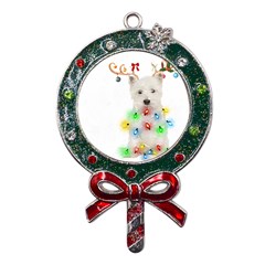 West Highland White Terrier Dog Snow T- Shirt West Highland White Terrier Dog Snow Reindeer Santa Ha Metal X mas Lollipop With Crystal Ornament by ZUXUMI