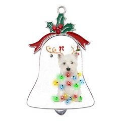 West Highland White Terrier Dog Snow T- Shirt West Highland White Terrier Dog Snow Reindeer Santa Ha Metal Holly Leaf Bell Ornament by ZUXUMI