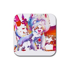 West Highland White Terrier T- Shirt Cute West Highland White Terrier Drawing T- Shirt (4) Rubber Coaster (square) by ZUXUMI