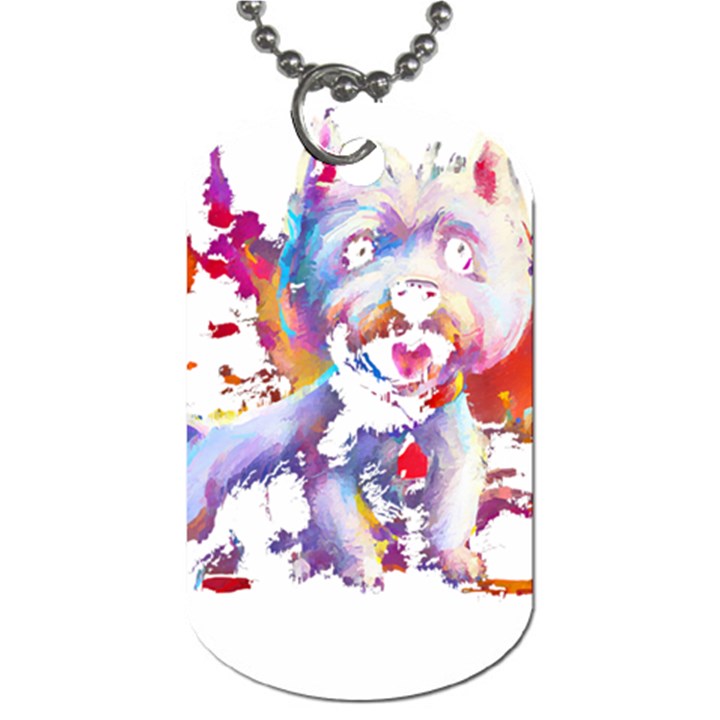 West Highland White Terrier T- Shirt Cute West Highland White Terrier Drawing T- Shirt (4) Dog Tag (One Side)