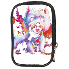 West Highland White Terrier T- Shirt Cute West Highland White Terrier Drawing T- Shirt (4) Compact Camera Leather Case by ZUXUMI