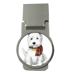 West Highland White Terrier T- Shirt Cute West Highland White Terrier Drawing T- Shirt Money Clips (round)  by ZUXUMI