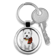 West Highland White Terrier T- Shirt Cute West Highland White Terrier Drawing T- Shirt Key Chain (round) by ZUXUMI