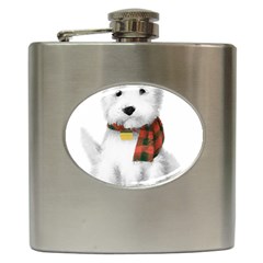 West Highland White Terrier T- Shirt Cute West Highland White Terrier Drawing T- Shirt Hip Flask (6 Oz) by ZUXUMI