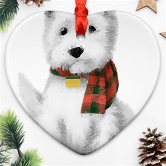 West Highland White Terrier T- Shirt Cute West Highland White Terrier Drawing T- Shirt Heart Ornament (two Sides) by ZUXUMI