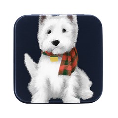 West Highland White Terrier T- Shirt Cute West Highland White Terrier Drawing T- Shirt Square Metal Box (black) by ZUXUMI