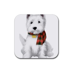 West Highland White Terrier T- Shirt Cute West Highland White Terrier Drawing T- Shirt Rubber Coaster (square) by ZUXUMI