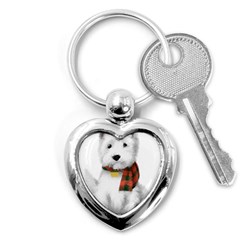 West Highland White Terrier T- Shirt Cute West Highland White Terrier Drawing T- Shirt Key Chain (heart) by ZUXUMI