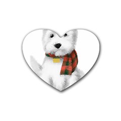 West Highland White Terrier T- Shirt Cute West Highland White Terrier Drawing T- Shirt Rubber Coaster (heart) by ZUXUMI