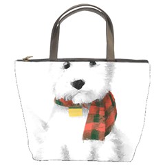 West Highland White Terrier T- Shirt Cute West Highland White Terrier Drawing T- Shirt Bucket Bag by ZUXUMI