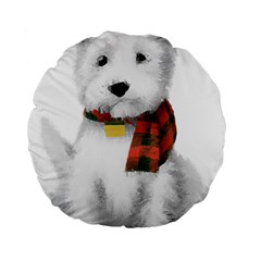 West Highland White Terrier T- Shirt Cute West Highland White Terrier Drawing T- Shirt Standard 15  Premium Round Cushions by ZUXUMI