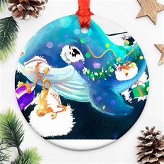 Whale T- Shirt Cute Whale Drawing T- Shirt (1) Round Ornament (two Sides) by ZUXUMI