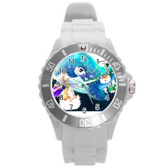 Whale T- Shirt Cute Whale Drawing T- Shirt (1) Round Plastic Sport Watch (l) by ZUXUMI