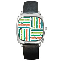 Striped Colorful Pattern Graphic Square Metal Watch