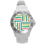 Striped Colorful Pattern Graphic Round Plastic Sport Watch (L) Front