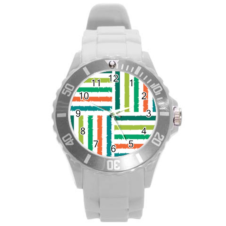 Striped Colorful Pattern Graphic Round Plastic Sport Watch (L)