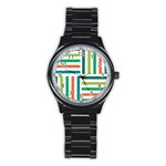 Striped Colorful Pattern Graphic Stainless Steel Round Watch Front