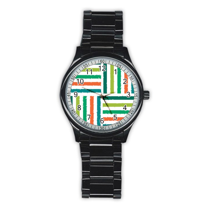 Striped Colorful Pattern Graphic Stainless Steel Round Watch