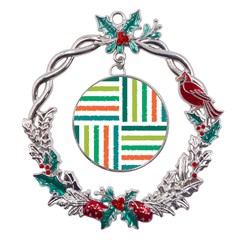 Striped Colorful Pattern Graphic Metal X mas Wreath Holly Leaf Ornament