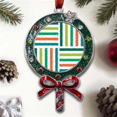 Striped Colorful Pattern Graphic Metal X Mas Lollipop with Crystal Ornament