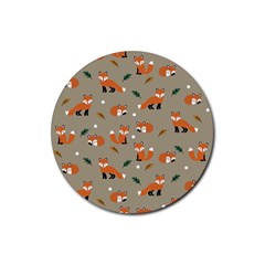 Fox Pattern Texture Rubber Round Coaster (4 pack)