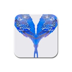 Budgies T- Shirt Blue Budgies - Heart Shape T- Shirt Rubber Square Coaster (4 Pack) by EnriqueJohnson