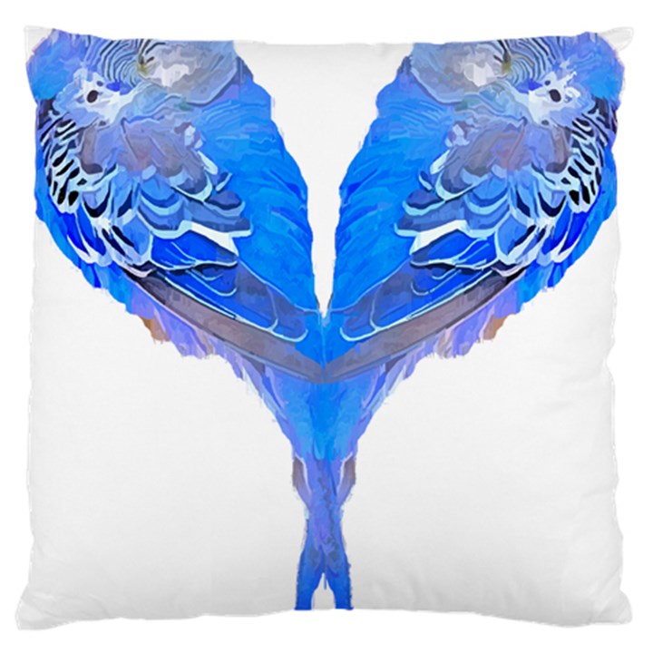 Budgies T- Shirt Blue Budgies - Heart Shape T- Shirt Large Premium Plush Fleece Cushion Case (One Side)