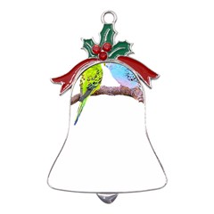 Budgies T- Shirt Cute Budgie Couple T- Shirt Metal Holly Leaf Bell Ornament by EnriqueJohnson