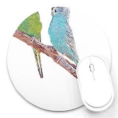 Budgies T- Shirt Cute Budgies - Green And Blue T- Shirt Round Mousepad by EnriqueJohnson