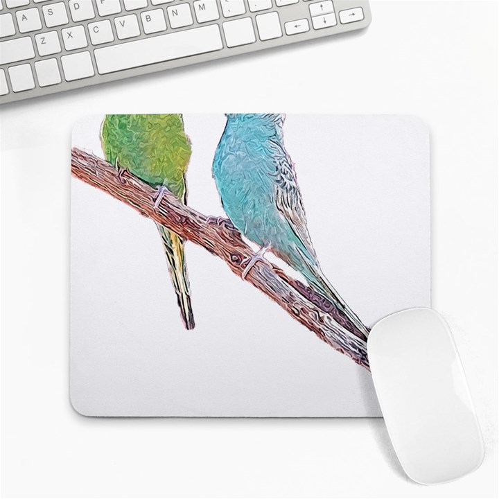 Budgies T- Shirt Cute Budgies - Green And Blue T- Shirt Large Mousepad