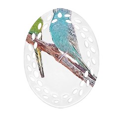 Budgies T- Shirt Cute Budgies - Green And Blue T- Shirt Ornament (oval Filigree)