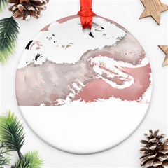 Bull Terrier T- Shirt A Painting Of A Black And White Bull Terrier On Pink Background T- Shirt Ornament (round) by EnriqueJohnson