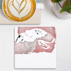 Bull Terrier T- Shirt A Painting Of A Black And White Bull Terrier On Pink Background T- Shirt Uv Print Square Tile Coaster  by EnriqueJohnson