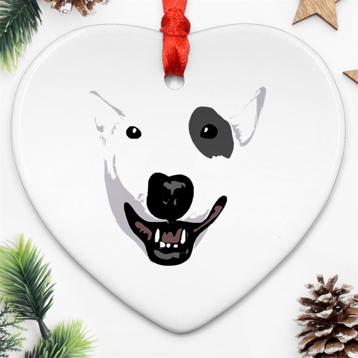 Bull Terrier T- Shirt White Look Calm Bull Terrier 23 T- Shirt Heart Ornament (Two Sides)