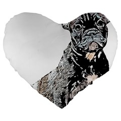 Bulldog T- Shirt French Bulldog Pop Art Dog Owner Gift T- Shirt Large 19  Premium Flano Heart Shape Cushions by EnriqueJohnson